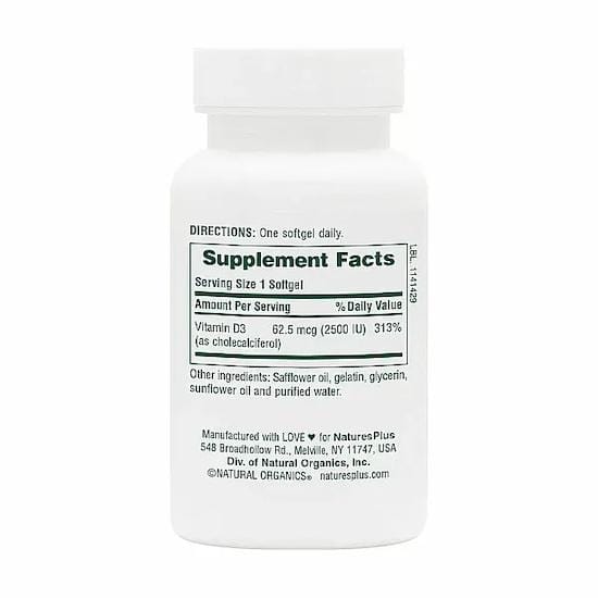 Nature's Plus- Vitamine D3, 2500 IE, 90 Softgels