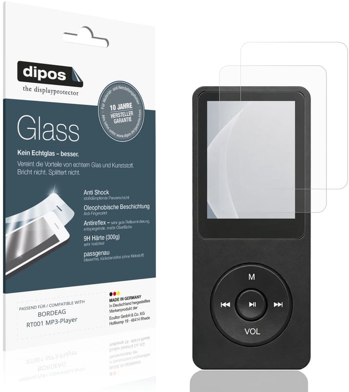 dipos – 2x Matte Pantserfolie geschikt voor BORDEAG RT001 MP3-Player | 9H Screenprotector