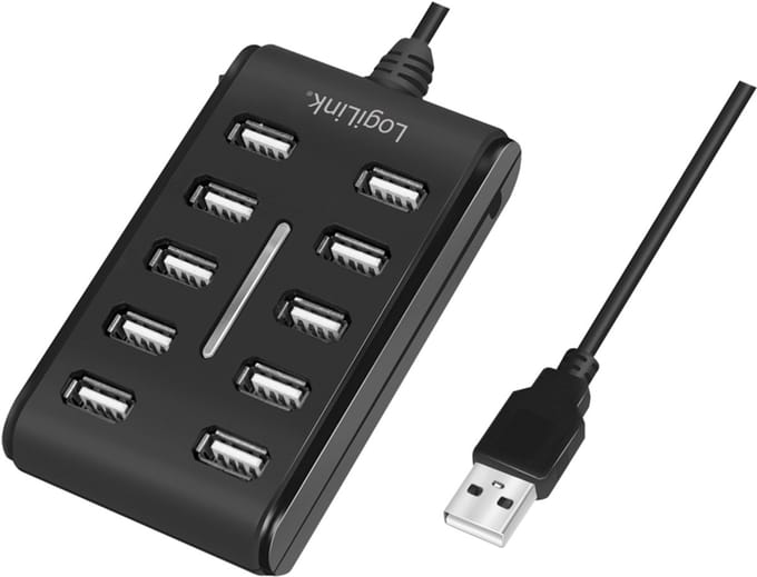 LogiLink USB 2.0 hub 10-port with On/Off Schakelaar USB hub - 10
