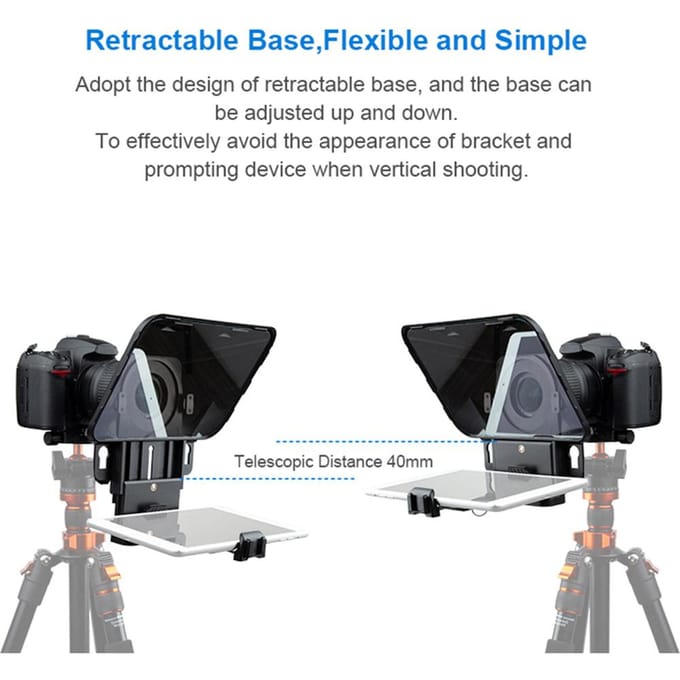 Bestview T3 Geüpgraded Smartphone Tablet DSLR Camera Teleprompter Prompter met Afstandsbediening Lens Adapter Ring Steunen zwart