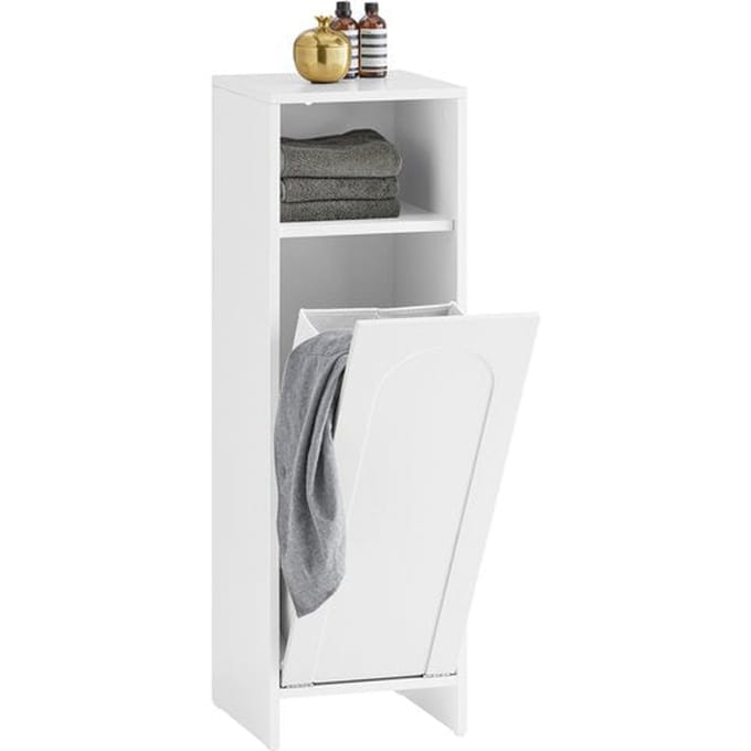 SoBuy Wasmandkast – Met Uitklapbare Waszak – max. 17 kg – 30 x 30 x 97 cm – Wit