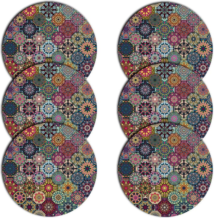Bertoni - Placemats - tafelmatten set van 6 stuks - rond - 33 cm - Mix kleur