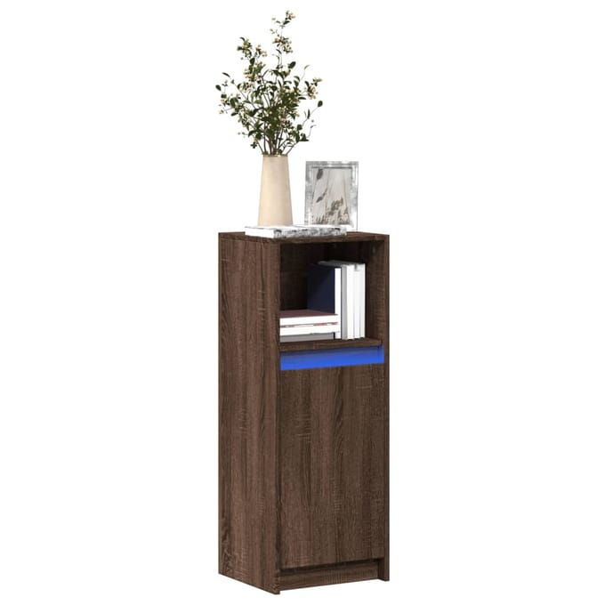 vidaXL - Dressoir - met - LED - 38x34x100 - cm - bewerkt - hout - bruin - eikenkleur