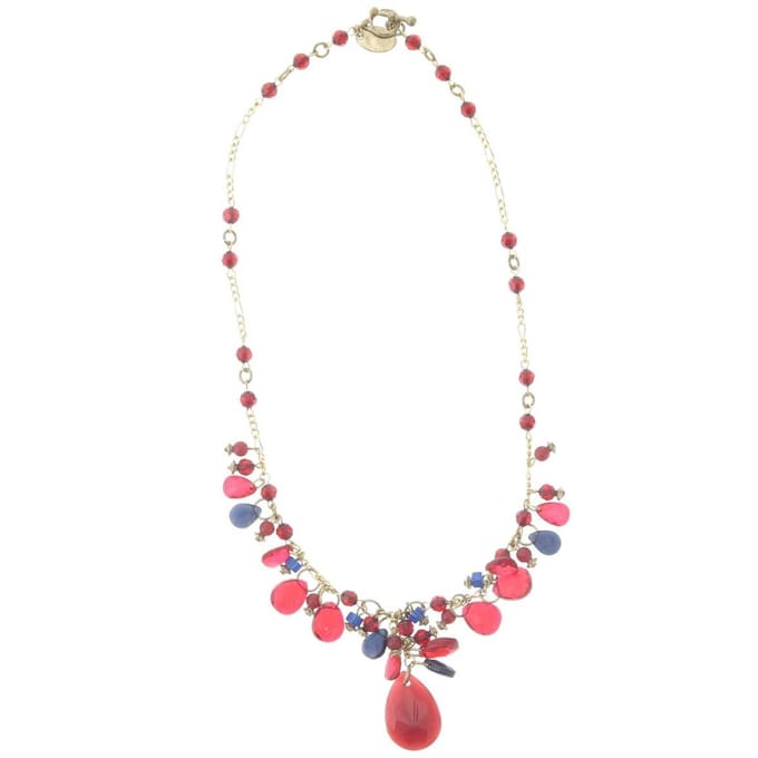 Behave - Ketting goudkleur met rode kralen en hangers, 52 cm