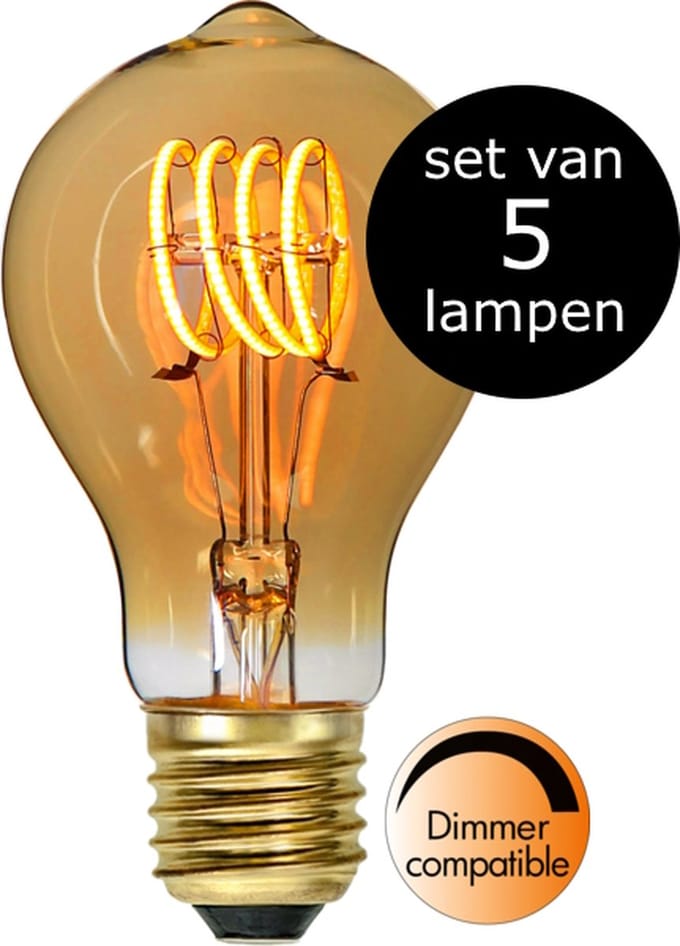 5-Pack | Bol Standaard- Edison Lamp - E27 - 2.5W -Super Warm Wit - 2200K - Dimbaar