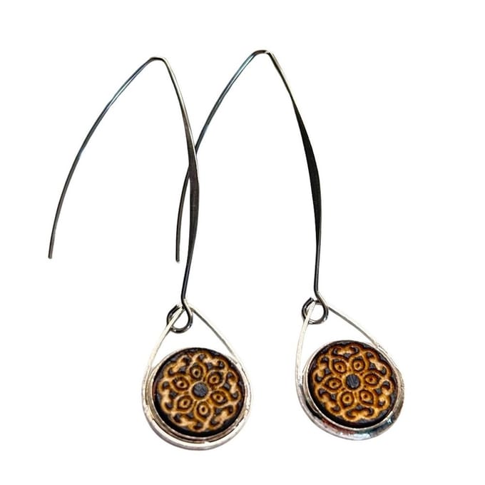 2 Love it Boho Mandala - Oorbellen - Stainless steel - Hout - Lengte: 6 cm