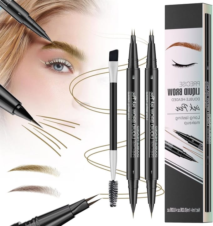 Duo Wenkbrauwpennen, Donkerbruin en Lichtbruin, Waterproof, Microblading Effect, Natuurlijke Look en Langdurige Grip