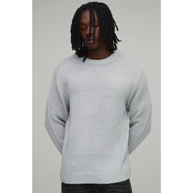 Lange Relaxed Fit Geborstelde Gebreide Trui | Light Grey | Size Medium
