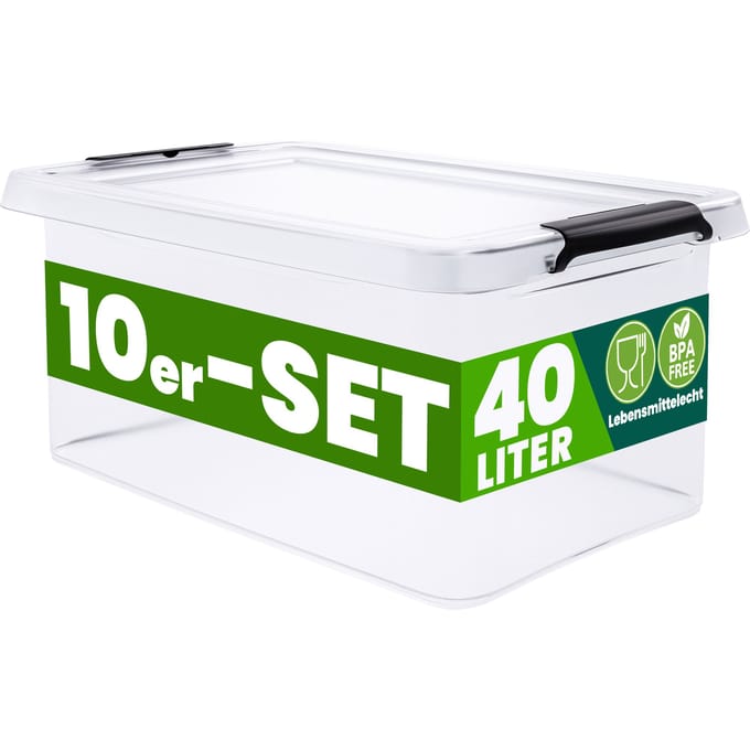 Deuba Opbergox - Set van 10 Stapelbaar 58x39x17cm 40L – Transparant