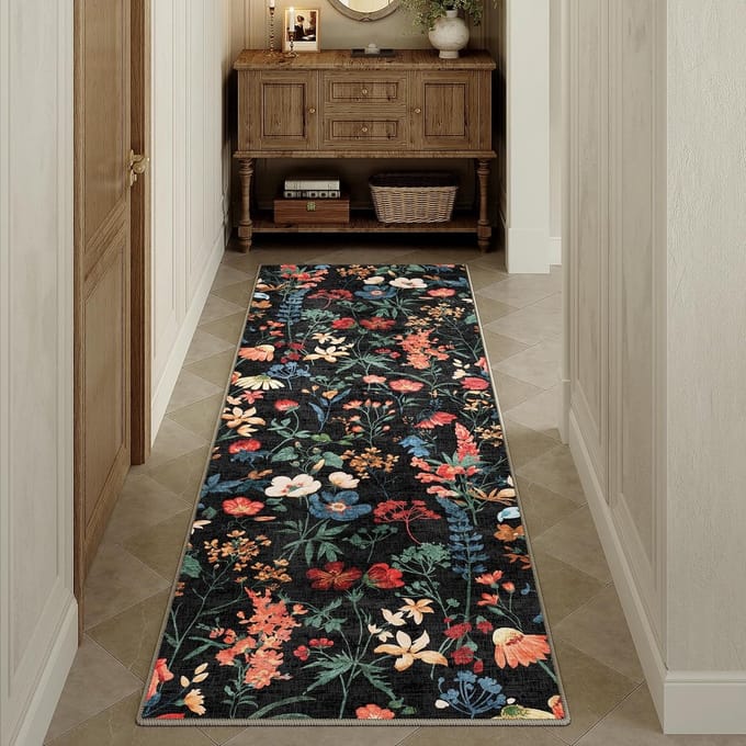 Omgoods - Vloerkleed 60x240cm - Antislip en Machine Wasbare Bloem Motief Karpet