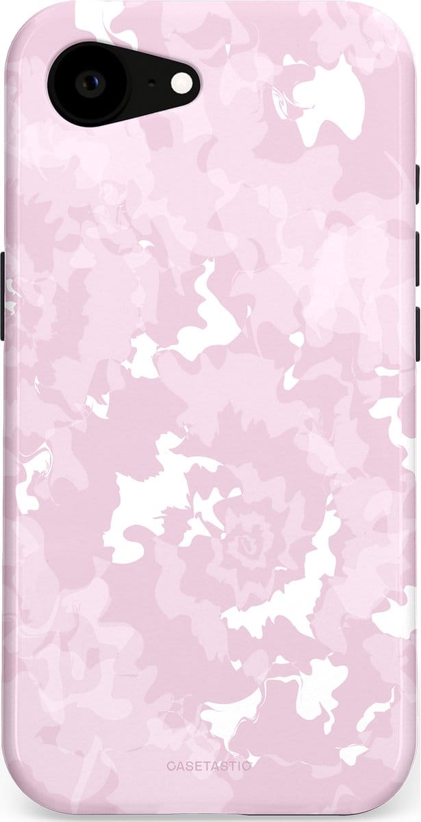 Casetastic hoesje geschikt voor Apple iPhone 16e / Apple iPhone 17e - MagSafe - Dubbellaagse bescherming - Roze wervels - Fashion Case - Lichtgrijs Lichtroze Wit
