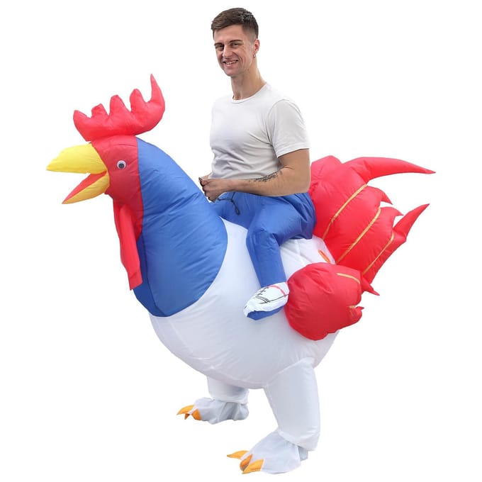 Costume gonflable de coq, adulte One size, 150-190cm bleu