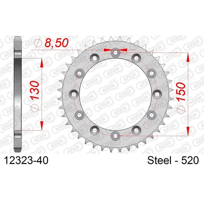 Stalen tandwiel Afam 520 40 dents