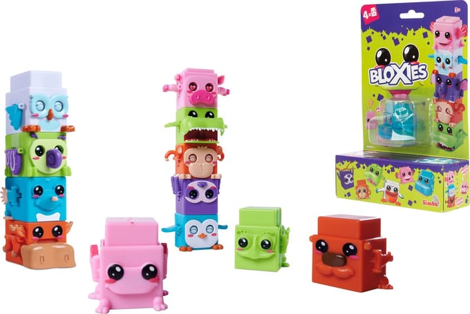 Simba - Bloxies - Wave 1 - 4 stuks - Verzamelfiguren - Stapeltoren - Grappige dieren - Bouwstenen