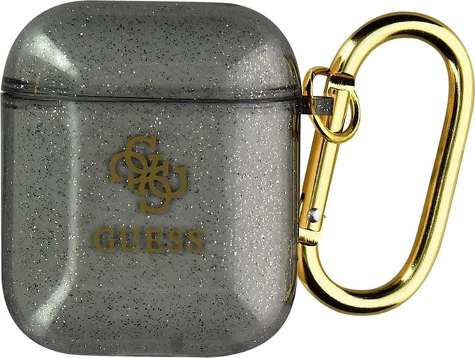 Guess 4G TPU Glitter Case voor Apple Airpods 1 & 2 - Zwart