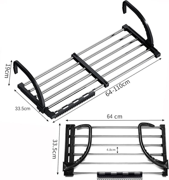 Slim Uitschuifbaar Droogrek – 64–110 cm, Ideaal voor Kleine Ruimtes