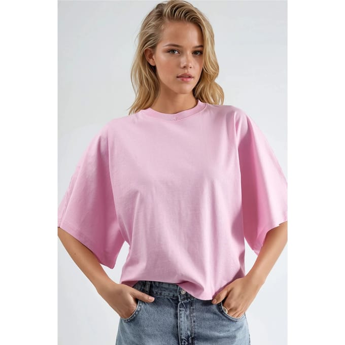 Overmaatse Geribbelde Crewneck T-Shirt