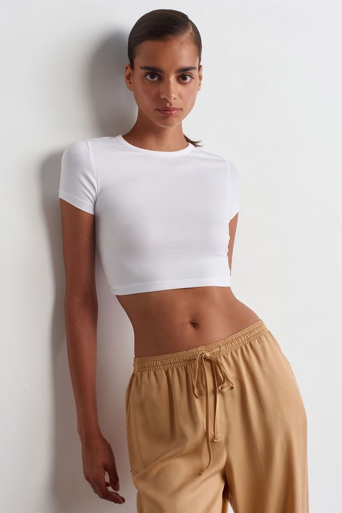 Dames Crop Slim-Fit Crew Neck T-Shirt