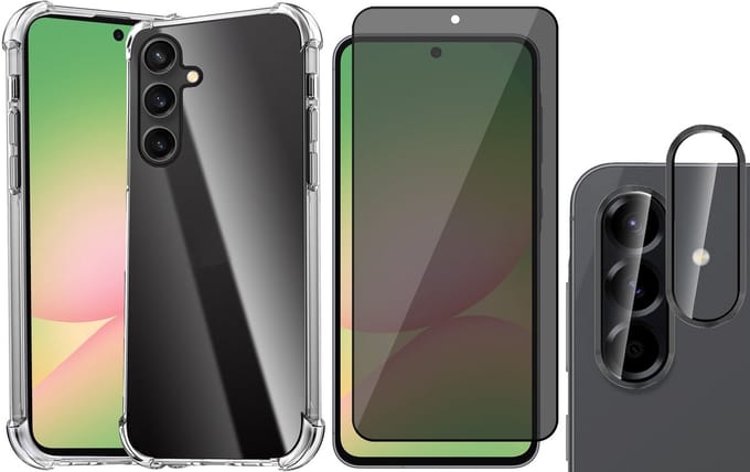 Hoesje geschikt voor Samsung Galaxy A56 / A36 - Privacy Screenprotector Volledig Dekkend Glas & Camera Protector - Shockproof Transparant