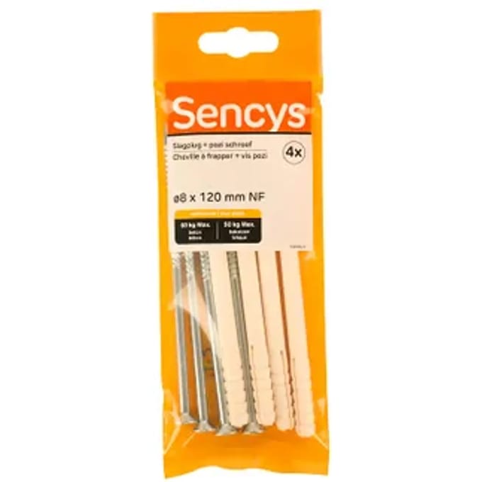 Sencys Slagplug Nylon - Diam. 8x120mm - 4 Stuks