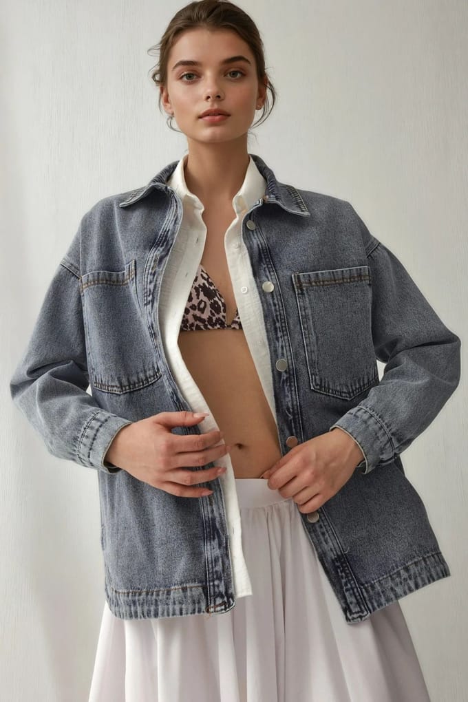 Overmaatse denimjack met shirtkraag en zakken