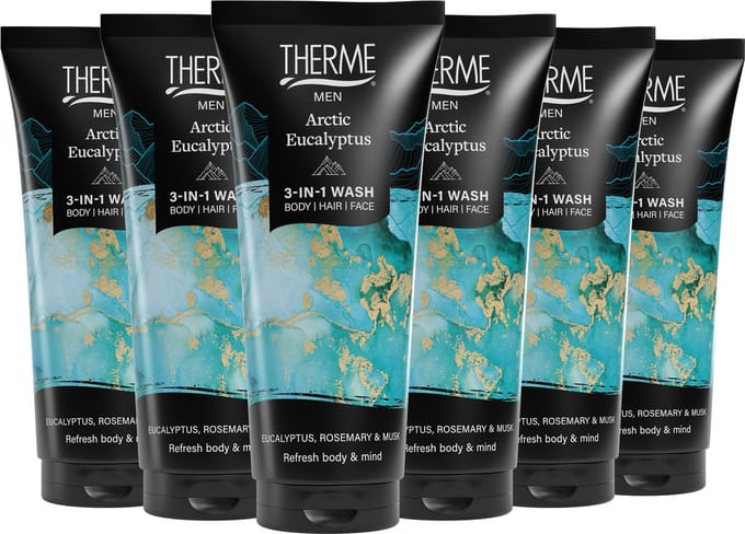 THERME Men Arctic Eucalyptus 3-in-1 Wash - 6 * 200 ml - voordeelverpakking