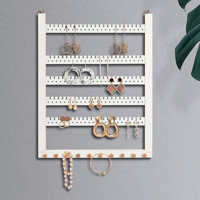 Sieraden Organizer - Oorbelhouder Display - Sieraden Opbergen - Wandmontage - 17 x 12 inch - Wit