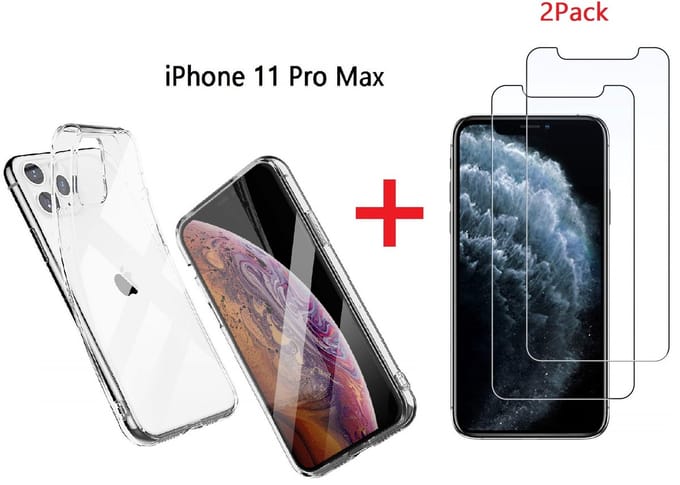 Ntech hoesje Geschikt voor iPhone 11 Pro Max Transparant Hoesje + 2X Screenprotector