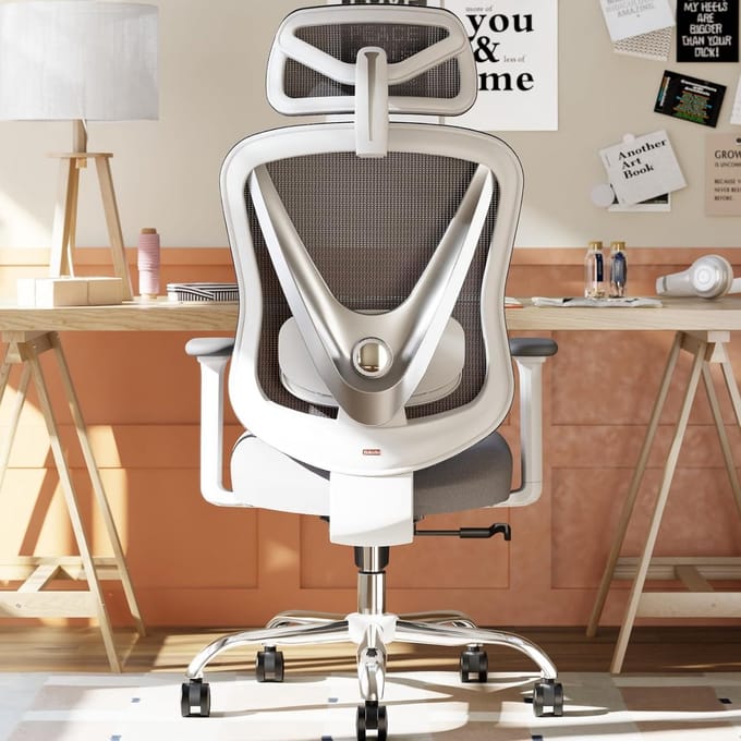 Ergonomische Bureaustoel - Comfortabele Stoel - Thuiswerken Kantoor - 3D Lendensteun - M - Wit