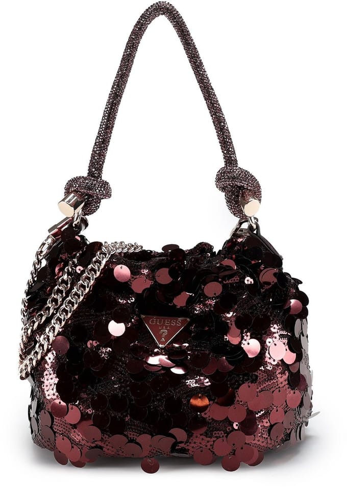 GUESS avondtas schoudertas Holiday Shine Pochette Mini Wine wijnrood