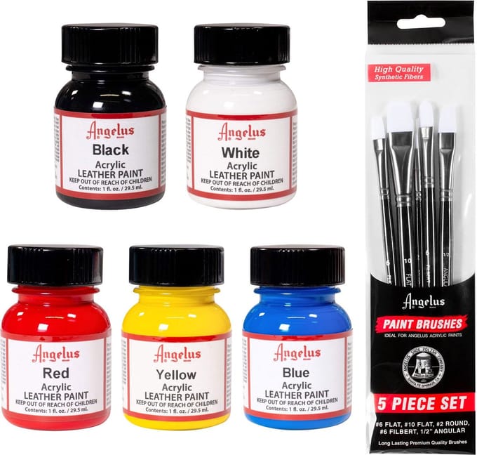 Angelus Leerverf Basis kit - Acrylverf om leer te verven - 5 kleuren en kwasten
