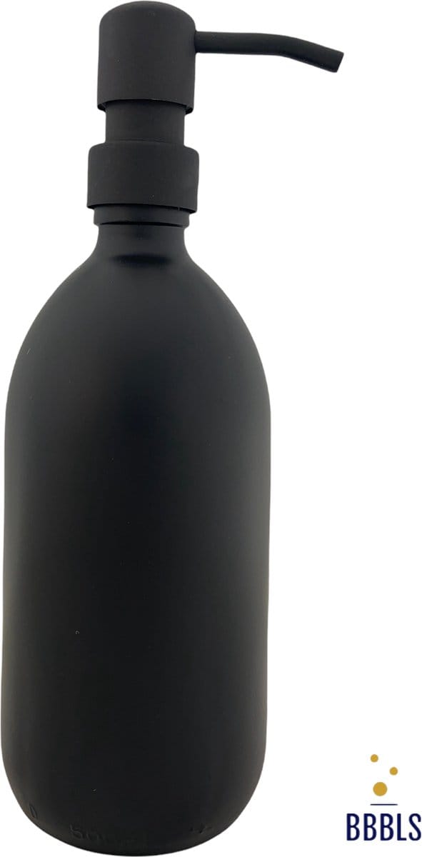 BBBLS® Design Dispenser "Blanco" | Zwart Glas | 500ml | RVS / Metaal Pomp Zwart | Zeeppomp | Zeepdispenser | Zeephouder