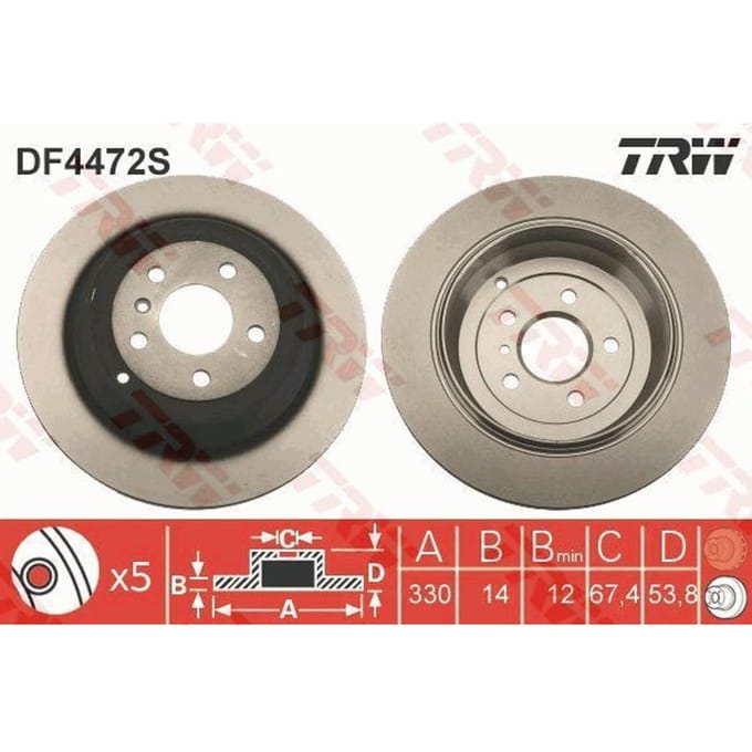 Remschijf TRW DF4472S achter, volledig, 1 Stuk