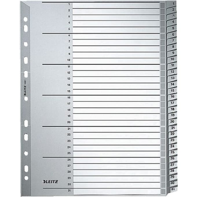 Leitz 1281 Register Din A4 Bovenbreedte 1-31 Polypropyleen Grijs 31 Tabbladen 12810000