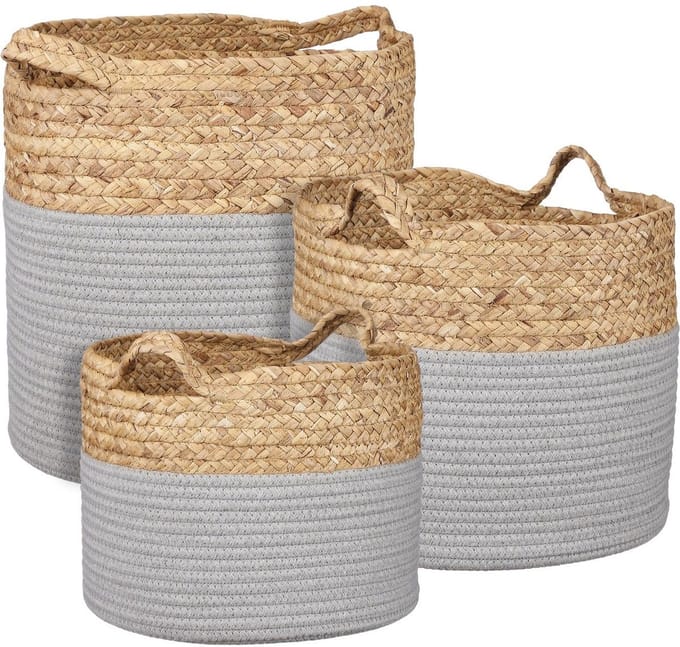 MICA DECORATIONS TORBA MAND ROND GRIJS SET VAN 3 - H32XD33CM