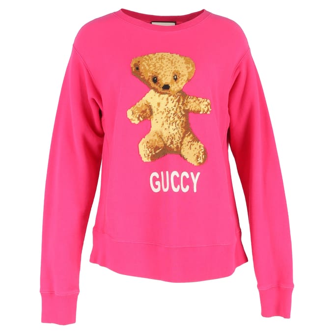 Gucci trui met geborduurde teddybeer in roze katoen