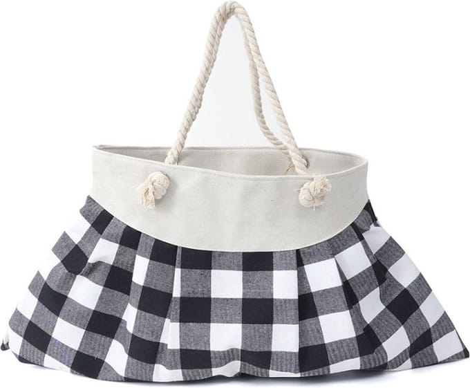 Strandtas - Zwart/Wit- Geruit - Geblokt - Checkered - Ritssluiting - 65x40cm