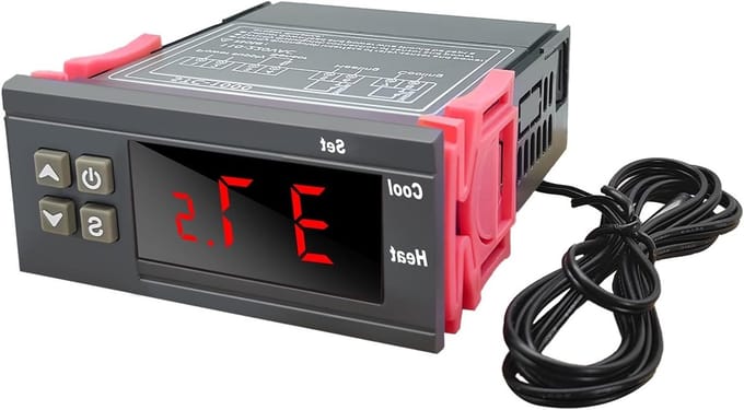 Digitale Temperatuurcontroller met Waterproof Sensor, Dubbele Relais, Temperatuurmonitor voor Verwarming, Koeling, Aquariums en Terraria, 110-220V