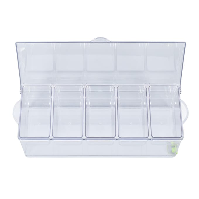 IJsgekoelde Condimentserver Plastic Opbergbak Koude Voedselcontainer Transparante Sauscaddy Serveerschaal white