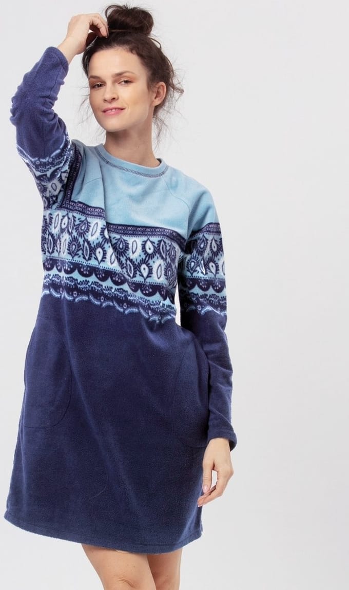 Key Warm Dames Nachthemd Fleece Blauw LHD 893 36 / S