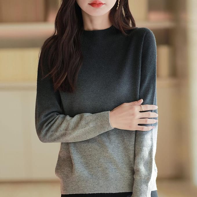 Pull de base à col semi-haut épais à couleur dégradée, haut de pull ample, pull tricoté XL black
