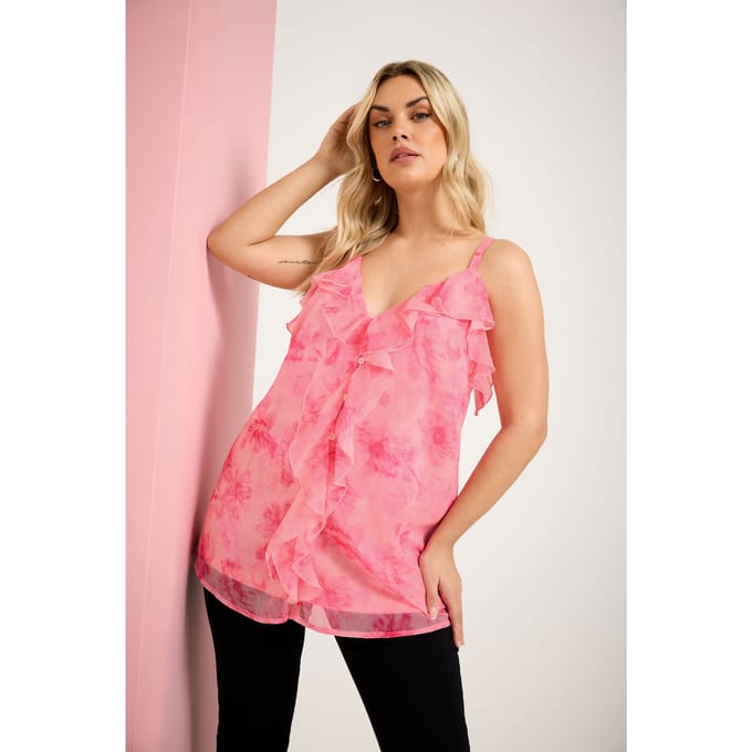 Yours Roze Top Met Bloemenprint En Ruche Size 50-52