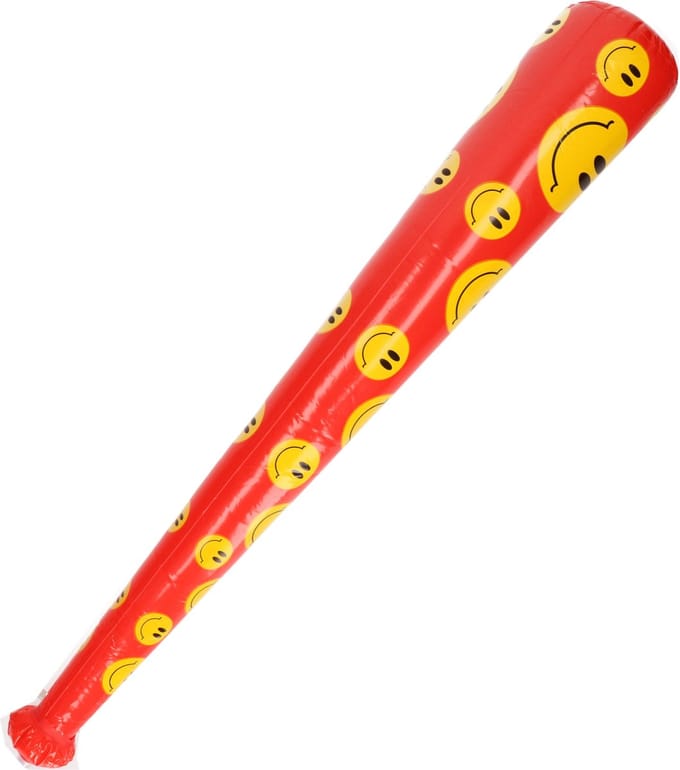 Opblaasbare honkbal knuppel - rood met gele emoticons - 82 cm