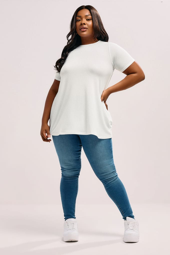 Yours Geribbeld Tshirt In Wit Size 66-68
