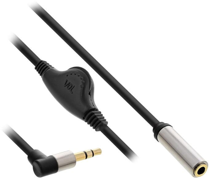 InLine 3,5mm Jack adapter met volumeregelaar | haaks | 0,25 meter
