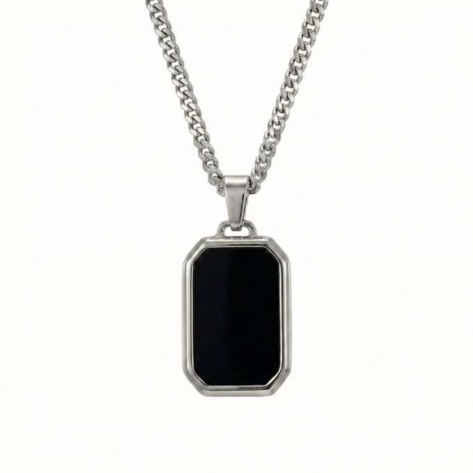 Thomasiny Black Aether Ketting Zilver – Heren Ketting met Zwarte Steen – RVS – Luxe Geschenkverpakking – Minimalistisch Design