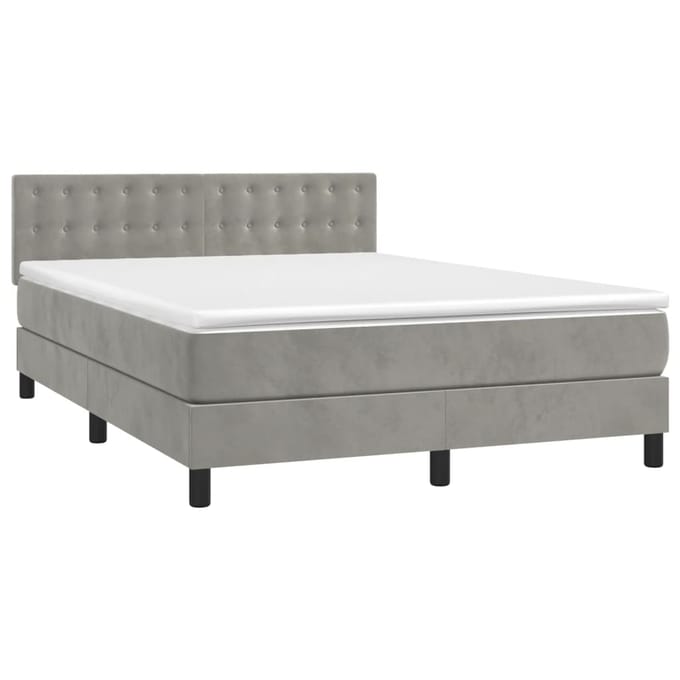 vidaXL - Boxspring - met - matras - en - LED - fluweel - lichtgrijs - 140x200 - cm