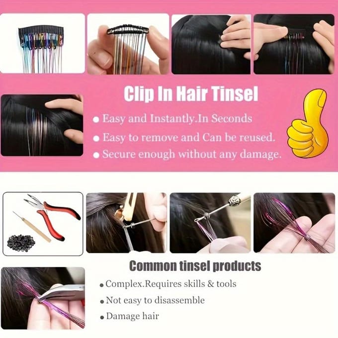 12 stuks/set Glanzende Draadjes Glitter Haar Tinsel Kit Meerkleurig Zijdeachtig Haar Glitter String Extensies Accessoires Voor Vrouwen Hoofddeksel 24inch veelkleurig