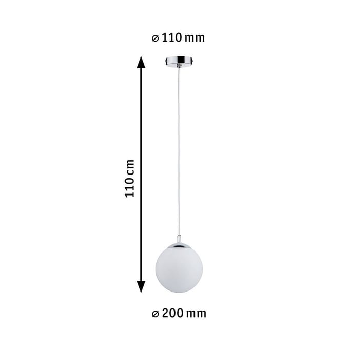Paulmann hanglamp Globe, wit gesatineerd/chroom Ø 20 cm IP44