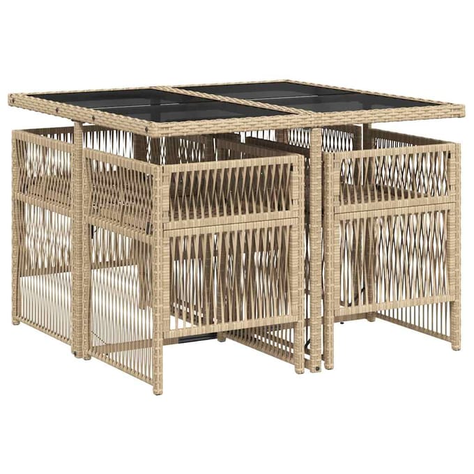 vidaXL - 5-delige - Tuinset - met - kussens - poly - rattan - gemengd - beige